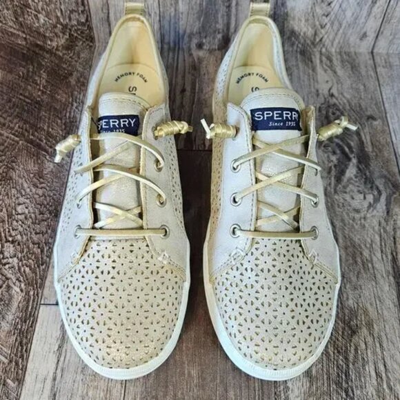 Sperry Top-Sider Crest Vibe Perf Sneaker SZ 5.5 Champagne Gold Memory Foam Tan S - Picture 1 of 11